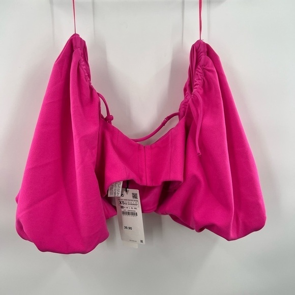 Zara pink fushia blouse puff sleeve size XS - Picture 5 of 8